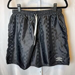 Vintage Umbro Nylon Shorts Mens XL Black Checkered Shiny Satin Soccer Y2K 90s